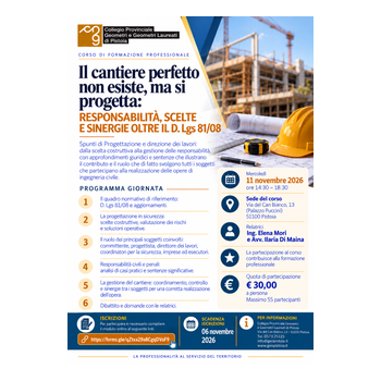 Pistoia – Corso: “Il cantiere perfetto non esiste, ma si progetta” 11-11-2026