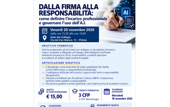 Pistoia – Corso Deontologia professionale: “Dalla firma alla responsabilità: incarico professionale e intelligenza artificiale”.”