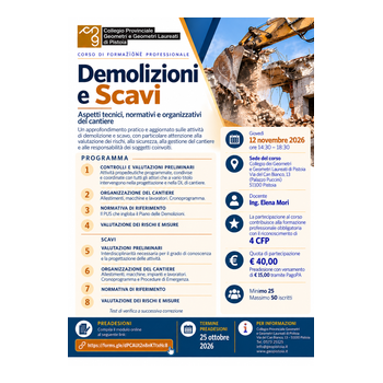 Pistoia – Corso: “Demolizioni e Scavi” – Preadesioni
