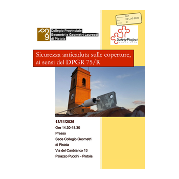 Pistoia – Corso: “Sicurezza anticaduta sulle coperture, ai sensi del DPGR 75/R”