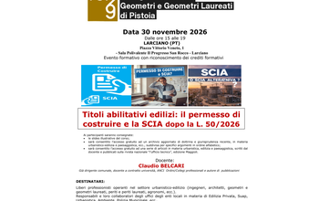 Larciano – “Titoli abitativi edilizi: il permesso di costruire e la SCIA dopo la L. 50/2026” con Claudio Belcari