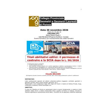 Larciano – “Titoli abitativi edilizi: il permesso di costruire e la SCIA dopo la L. 50/2026” con Claudio Belcari
